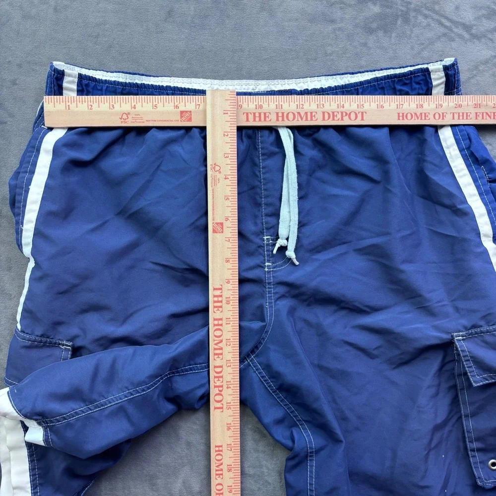 Beverly Hills Polo Club Mens XXL Blue Swim Trunks Cargo Shorts Racing Stripe